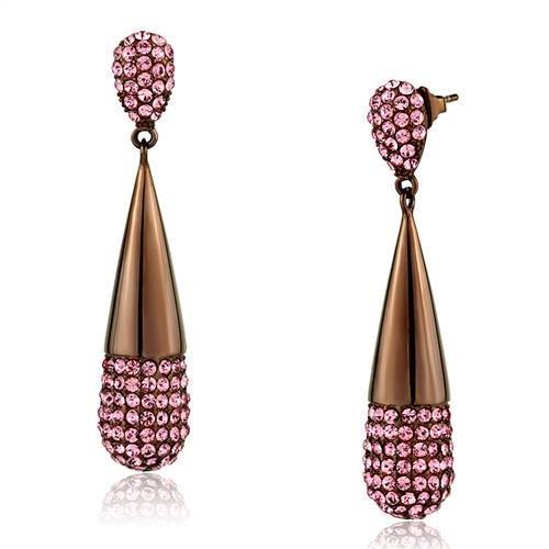 TK2707 IP Coffee light Stainless Steel Earrings featuring light peach top-grade crystals, showcasing elegance and modern design.