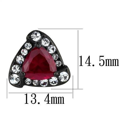 TK2272 IP Black Stainless Steel Earrings with AAA Grade CZ center stone in ruby color, showcasing a modern design.