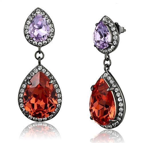 TK2725 IP Light Black Stainless Steel Earrings featuring orange top grade crystal, showcasing a modern and elegant design.