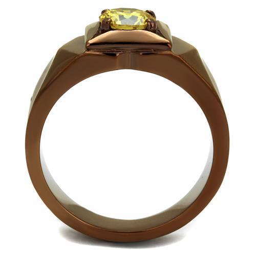 TK2773 IP Coffee light Stainless Steel Ring featuring AAA Grade CZ stone in topaz color, showcasing a modern and elegant design.