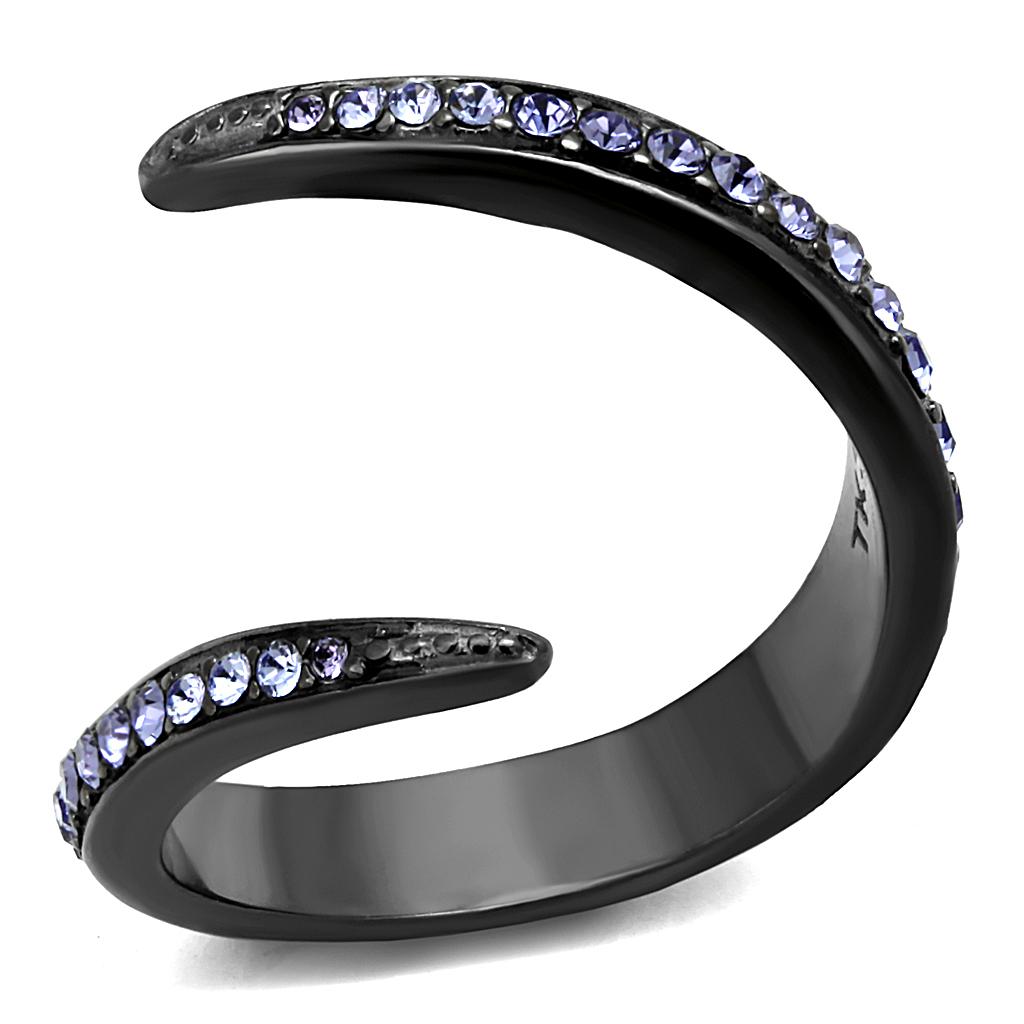 TK2732 IP Light Black Stainless Steel Ring featuring a top-grade tanzanite crystal centerpiece, showcasing a modern and elegant design.