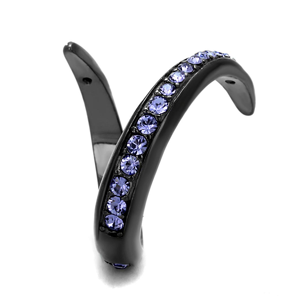 TK2732 IP Light Black Stainless Steel Ring featuring a top-grade tanzanite crystal centerpiece, showcasing a modern and elegant design.