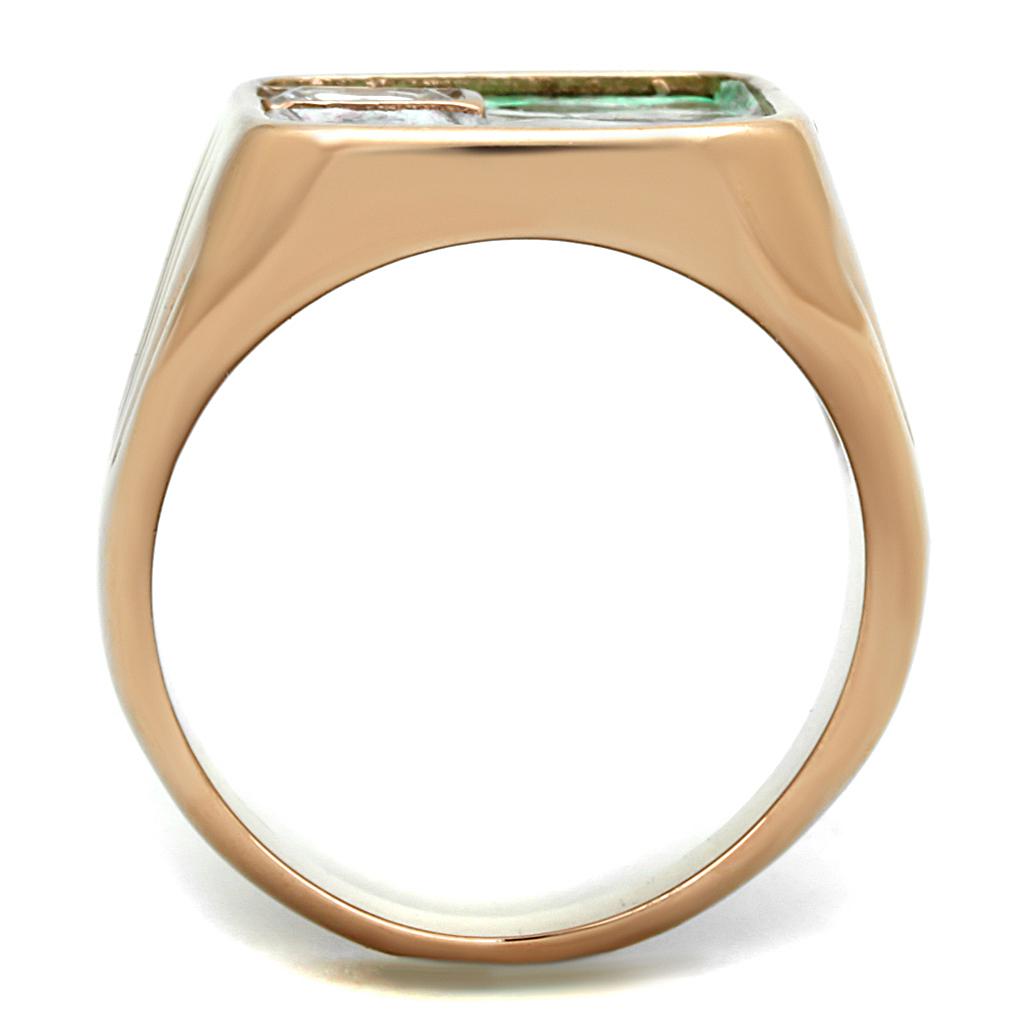 TK2737 IP Rose Gold Stainless Steel Ring featuring a unique leather center stone, showcasing a luxurious and modern design.