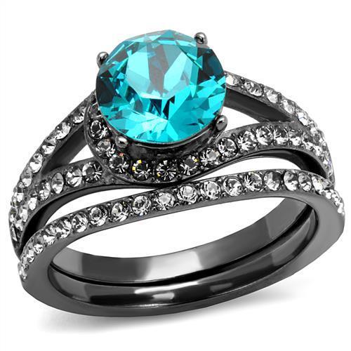 TK2744 IP Light Black Stainless Steel Ring featuring a Top Grade Blue Zircon crystal, showcasing its elegant design and modern finish.