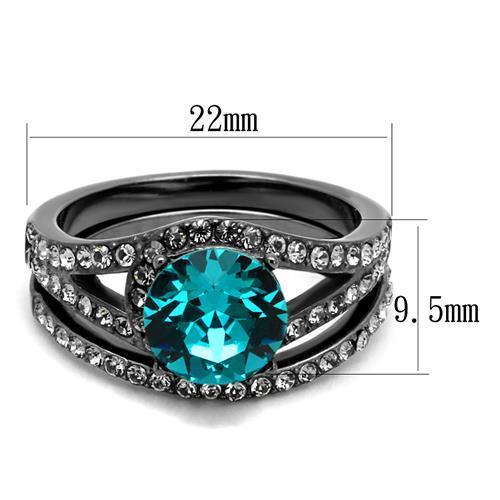 TK2744 IP Light Black Stainless Steel Ring featuring a Top Grade Blue Zircon crystal, showcasing its elegant design and modern finish.