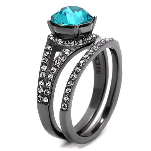 TK2744 IP Light Black Stainless Steel Ring featuring a Top Grade Blue Zircon crystal, showcasing its elegant design and modern finish.