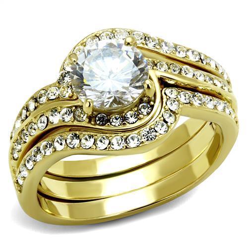 TK2742 IP Gold Stainless Steel Ring featuring a clear AAA Grade CZ stone, showcasing its elegant design and luxurious finish.