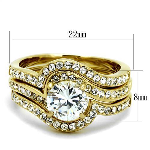 TK2742 IP Gold Stainless Steel Ring featuring a clear AAA Grade CZ stone, showcasing its elegant design and luxurious finish.