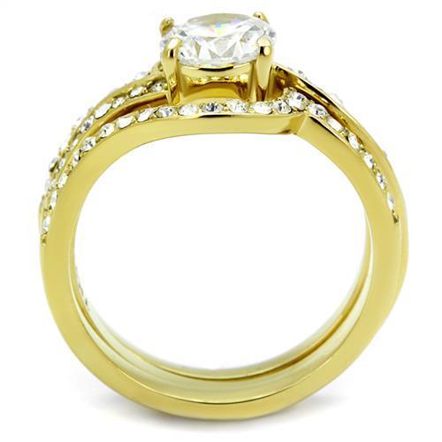 TK2742 IP Gold Stainless Steel Ring featuring a clear AAA Grade CZ stone, showcasing its elegant design and luxurious finish.