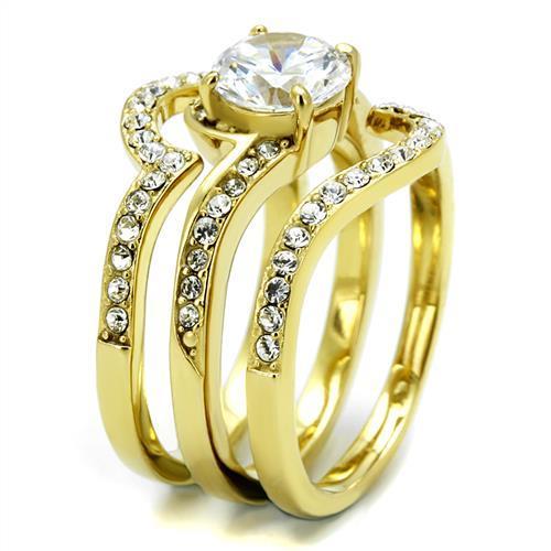 TK2742 IP Gold Stainless Steel Ring featuring a clear AAA Grade CZ stone, showcasing its elegant design and luxurious finish.