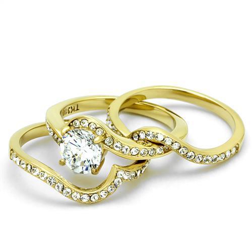 TK2742 IP Gold Stainless Steel Ring featuring a clear AAA Grade CZ stone, showcasing its elegant design and luxurious finish.