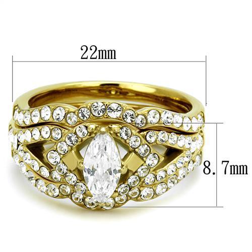 TK2743 IP Gold Stainless Steel Ring featuring AAA Grade clear CZ stone, showcasing its elegant design and luxurious finish.