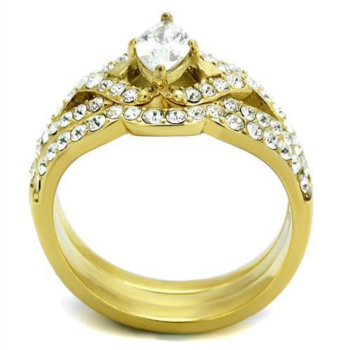 TK2743 IP Gold Stainless Steel Ring featuring AAA Grade clear CZ stone, showcasing its elegant design and luxurious finish.