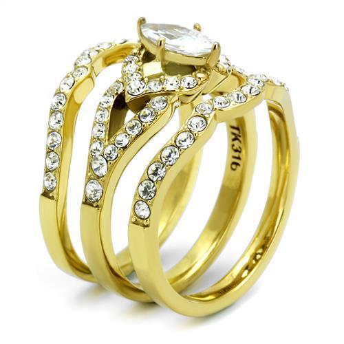 TK2743 IP Gold Stainless Steel Ring featuring AAA Grade clear CZ stone, showcasing its elegant design and luxurious finish.