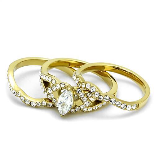 TK2743 IP Gold Stainless Steel Ring featuring AAA Grade clear CZ stone, showcasing its elegant design and luxurious finish.