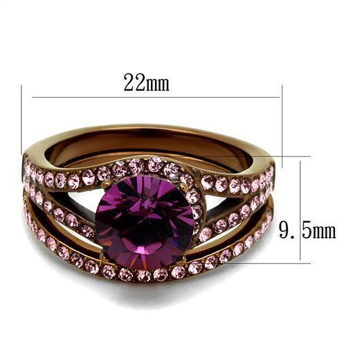 TK2745 IP Coffee light Stainless Steel Ring featuring a top-grade amethyst crystal, showcasing its elegant design and durable material.