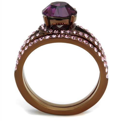 TK2745 IP Coffee light Stainless Steel Ring featuring a top-grade amethyst crystal, showcasing its elegant design and durable material.