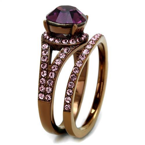 TK2745 IP Coffee light Stainless Steel Ring featuring a top-grade amethyst crystal, showcasing its elegant design and durable material.