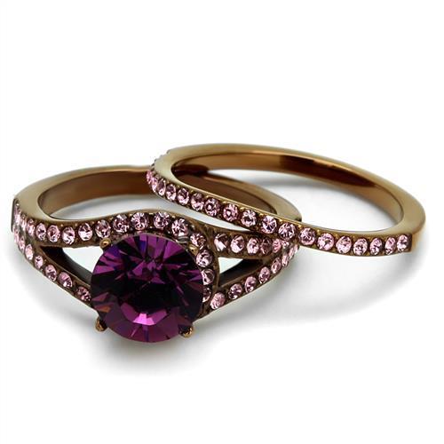 TK2745 IP Coffee light Stainless Steel Ring featuring a top-grade amethyst crystal, showcasing its elegant design and durable material.