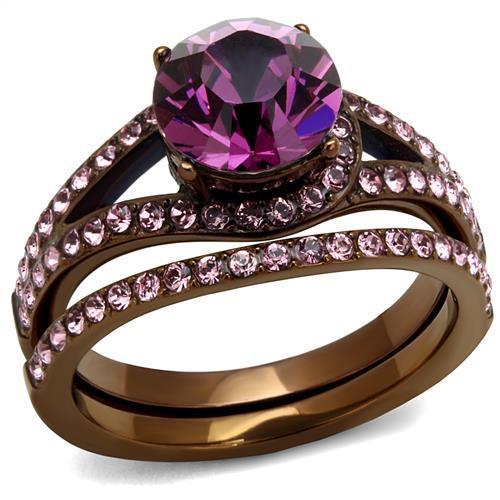 TK2745 IP Coffee light Stainless Steel Ring featuring a top-grade amethyst crystal, showcasing its elegant design and durable material.