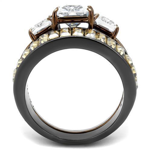 TK2747 IP Light Black and Coffee Stainless Steel Ring featuring a clear AAA Grade CZ stone, showcasing a modern and elegant design.