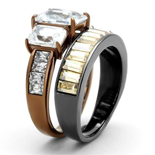 TK2747 IP Light Black and Coffee Stainless Steel Ring featuring a clear AAA Grade CZ stone, showcasing a modern and elegant design.