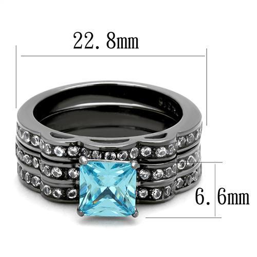 TK2748 IP Light Black Stainless Steel Ring featuring a Sea Blue AAA Grade CZ stone, showcasing a modern and elegant design.