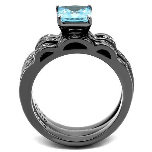 TK2748 IP Light Black Stainless Steel Ring featuring a Sea Blue AAA Grade CZ stone, showcasing a modern and elegant design.