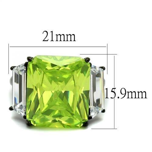 TK2275 IP Black Stainless Steel Ring featuring an apple green AAA Grade CZ stone, showcasing a modern and elegant design.