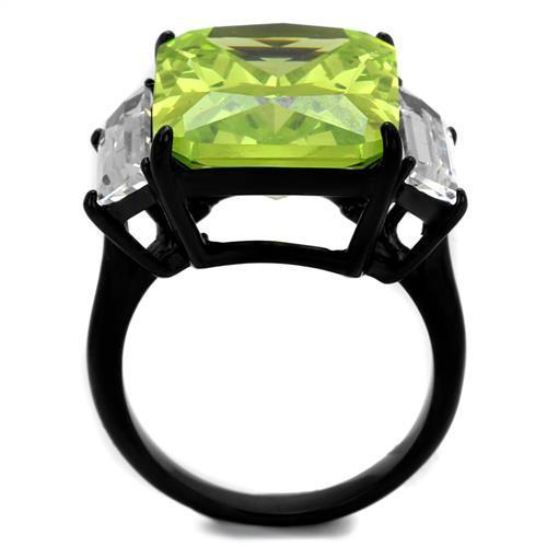 TK2275 IP Black Stainless Steel Ring featuring an apple green AAA Grade CZ stone, showcasing a modern and elegant design.