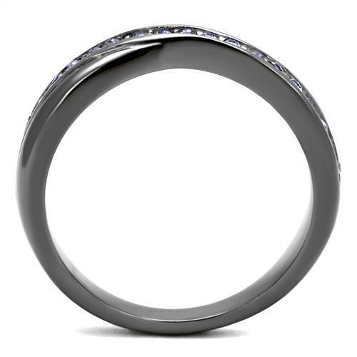 A metal ring with diamonds