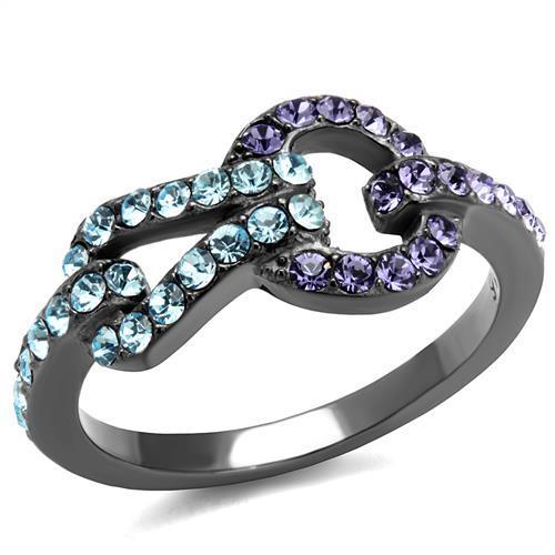 TK2752 IP Light Black Stainless Steel Ring featuring a top-grade tanzanite crystal, showcasing a modern design and elegant finish.