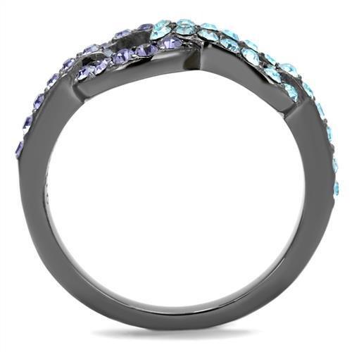 TK2752 IP Light Black Stainless Steel Ring featuring a top-grade tanzanite crystal, showcasing a modern design and elegant finish.