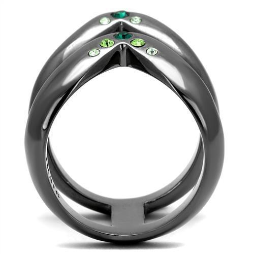 TK2757 IP Light Black Stainless Steel Ring featuring a top-grade multi-color crystal, showcasing a modern and elegant design.