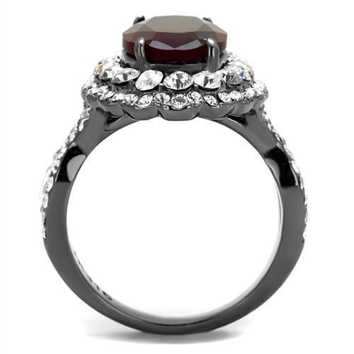 TK2761 IP Light Black Stainless Steel Ring featuring a synthetic glass center stone in Siam color, showcasing a modern and elegant design.