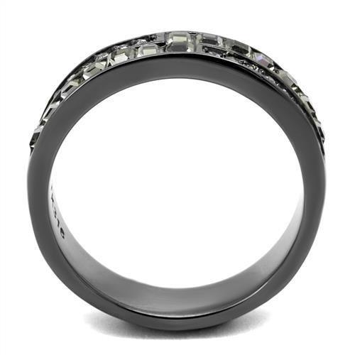 TK2799 IP Light Black Stainless Steel Ring featuring a top-grade black diamond crystal, showcasing a modern and elegant design.