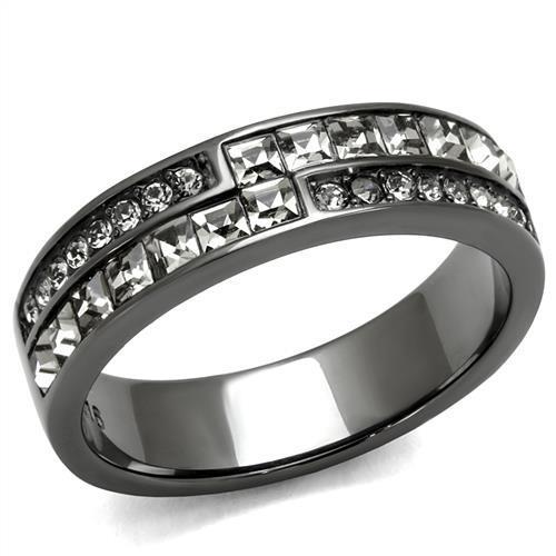 TK2799 IP Light Black Stainless Steel Ring featuring a top-grade black diamond crystal, showcasing a modern and elegant design.