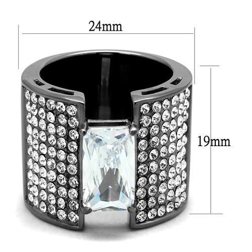 TK2798 IP Light Black Stainless Steel Ring featuring a clear AAA Grade CZ stone, showcasing a modern and elegant design.