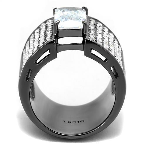 TK2798 IP Light Black Stainless Steel Ring featuring a clear AAA Grade CZ stone, showcasing a modern and elegant design.