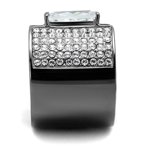 TK2798 IP Light Black Stainless Steel Ring featuring a clear AAA Grade CZ stone, showcasing a modern and elegant design.