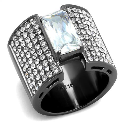 TK2798 IP Light Black Stainless Steel Ring featuring a clear AAA Grade CZ stone, showcasing a modern and elegant design.