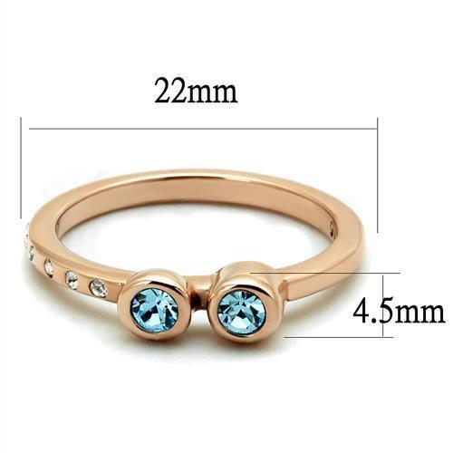 TK2807 IP Rose Gold Stainless Steel Ring featuring a sea blue top grade crystal, showcasing elegance and durability.