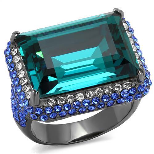 TK2811 IP Light Black Stainless Steel Ring featuring a Top Grade Blue Zircon crystal, showcasing a sleek and modern design.