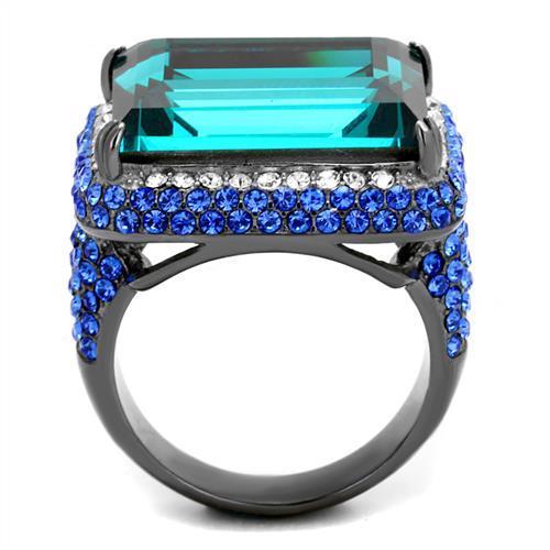 TK2811 IP Light Black Stainless Steel Ring featuring a Top Grade Blue Zircon crystal, showcasing a sleek and modern design.