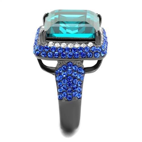 TK2811 IP Light Black Stainless Steel Ring featuring a Top Grade Blue Zircon crystal, showcasing a sleek and modern design.