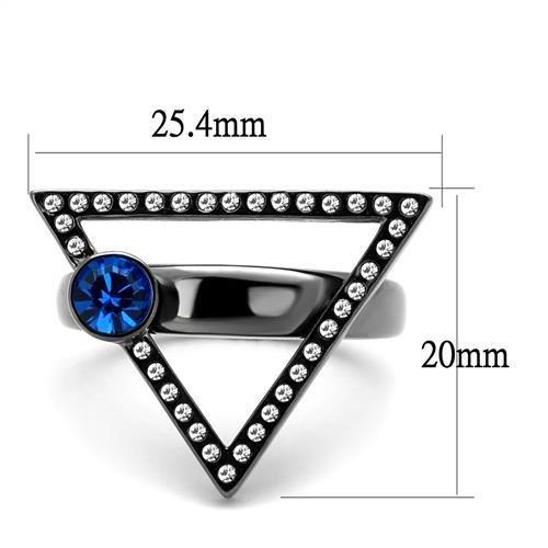 TK2810 IP Light Black Stainless Steel Ring featuring a Capri Blue Top Grade Crystal, showcasing its elegant design and modern finish.