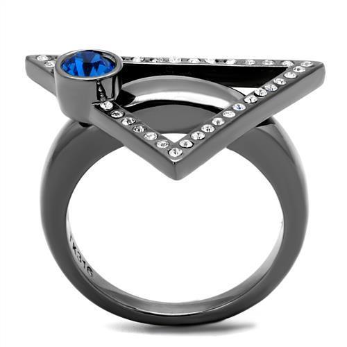 TK2810 IP Light Black Stainless Steel Ring featuring a Capri Blue Top Grade Crystal, showcasing its elegant design and modern finish.