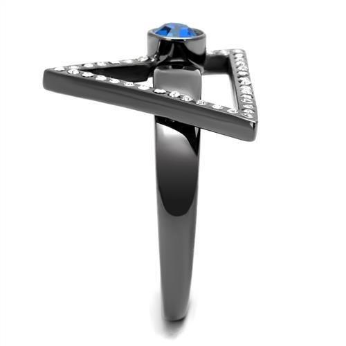 TK2810 IP Light Black Stainless Steel Ring featuring a Capri Blue Top Grade Crystal, showcasing its elegant design and modern finish.