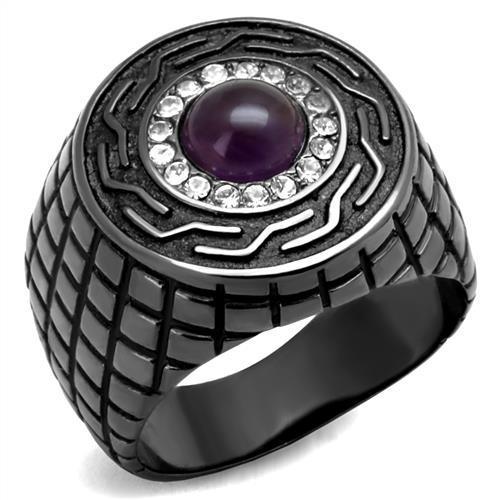 TK2813 IP Light Black Stainless Steel Ring featuring an Amethyst Crystal center stone, showcasing a modern design and elegant finish.