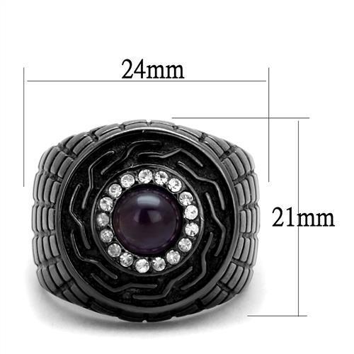 TK2813 IP Light Black Stainless Steel Ring featuring an Amethyst Crystal center stone, showcasing a modern design and elegant finish.